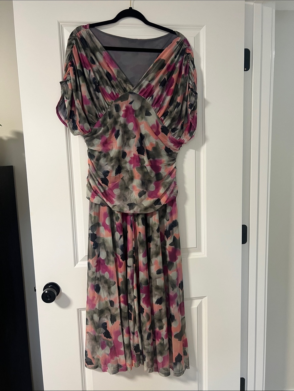 Women’s Pink Floral-Print Maxi Dress with V-Neck